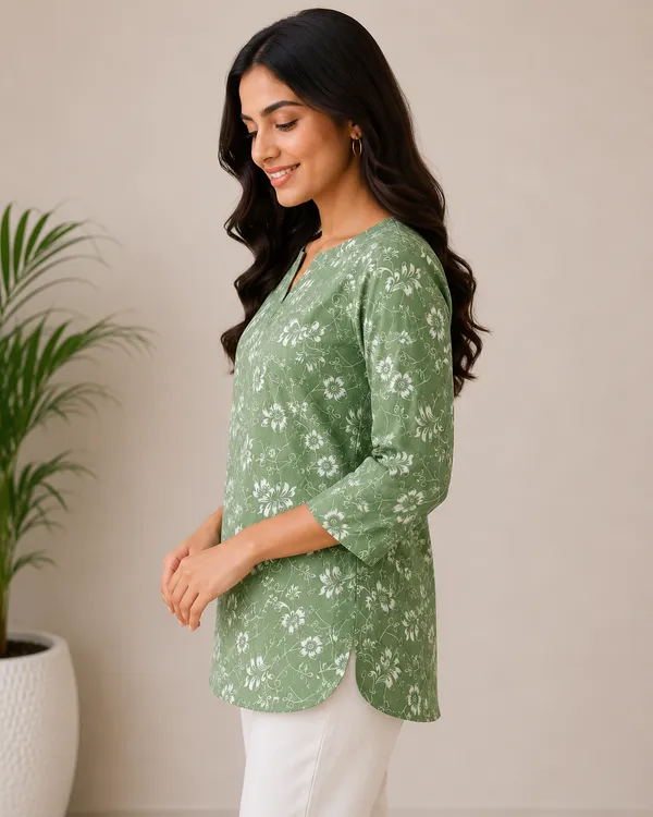 Green_Cotton_Blend_Floral_Print_Kurti_for_Women