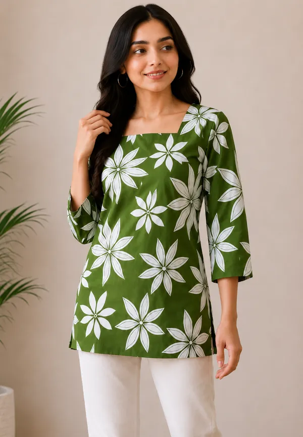 Green_Floral_Print_Straight_Kurti_for_Women