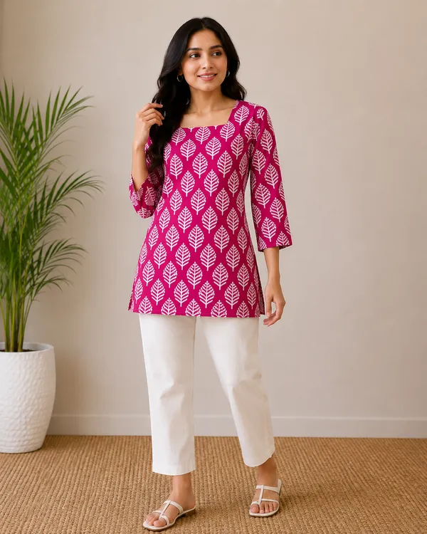 Pink_Cotton_Blend_Straight_Fit_Short_Kurti_for_Women