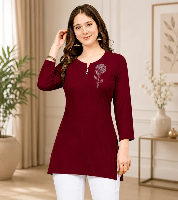 Maroon_Textured_Short_Kurti_for_Women