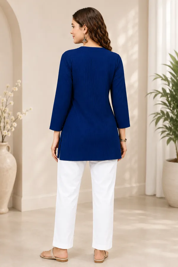 Blue_Ribbed_Regular_Fit_Short_Kurti_for_Women