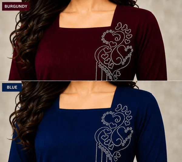 Maroon_And_Navy_Textured_Straight_Fit_Kurti_For_Women