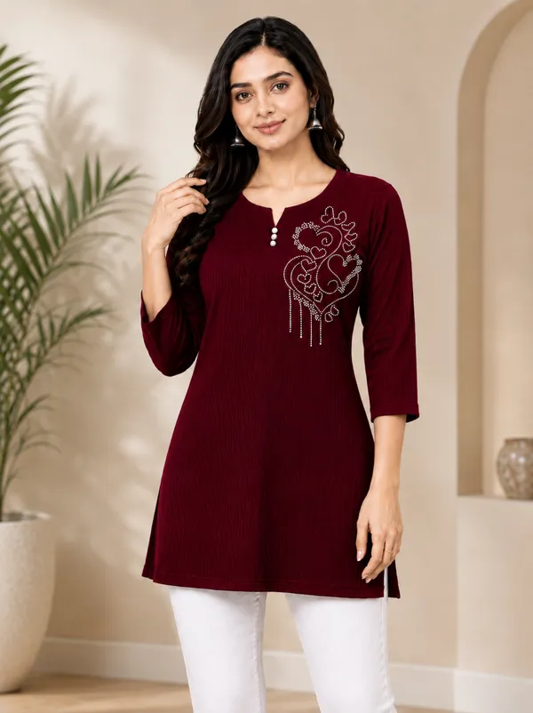 Maroon_Straight_Fit_Kurti_for_Women