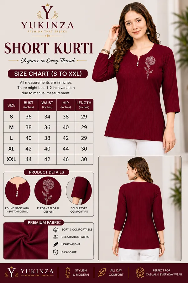 Maroon_Textured_Short_Kurti_for_Women