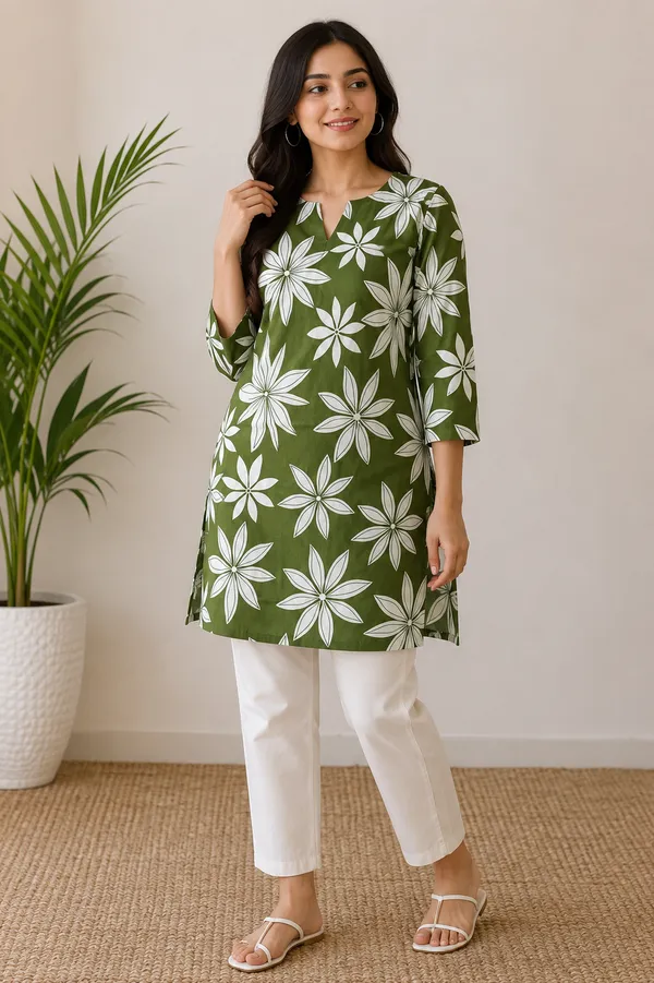 Olive_Green_Floral_Print_Straight_Kurta_for_Women