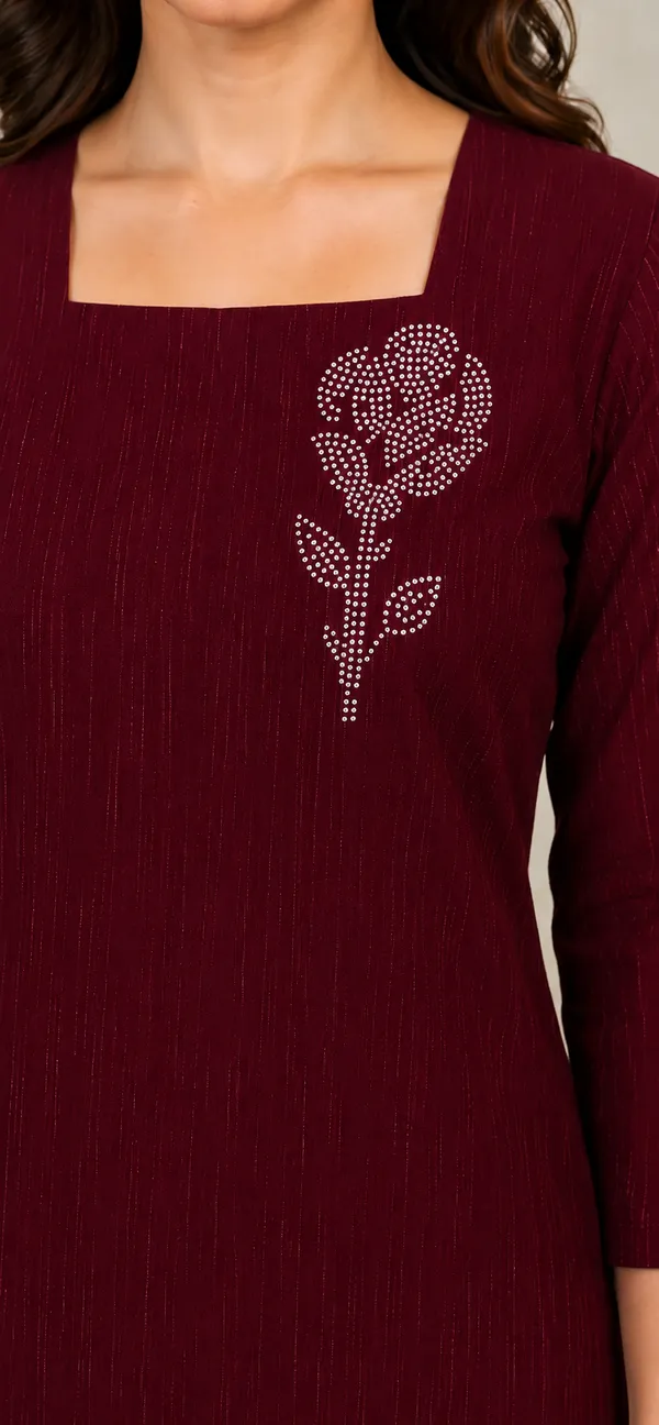 Maroon_Straight_3/4_Sleeve_Kurti_for_Women