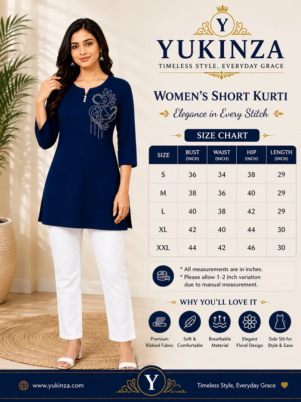 Blue_Ribbed_Regular_Fit_Short_Kurti_for_Women