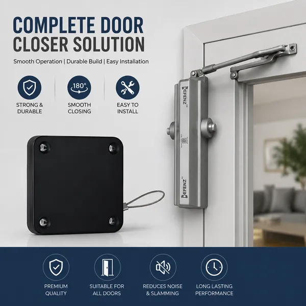 Stainless_Steel_Silver_Door_Closer_And_Plastic_Black_Wall_Mounted_Switch_Cover_With_Pull_Loop_Combo_Set