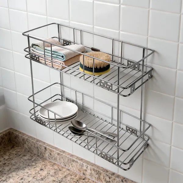 Stainless_Steel_Modern_Two_Tier_Wall_Mounted_Wire_Storage_Rack