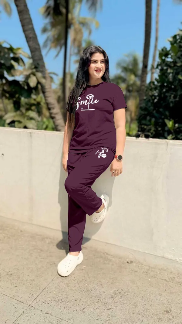 Wine_Polyester_Lycra_Night_Wear_For_Women