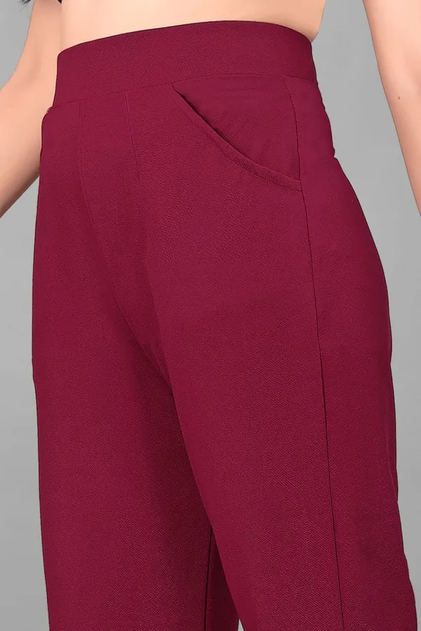Burgundy_Polyester_Lycra_Trouser_For_Women