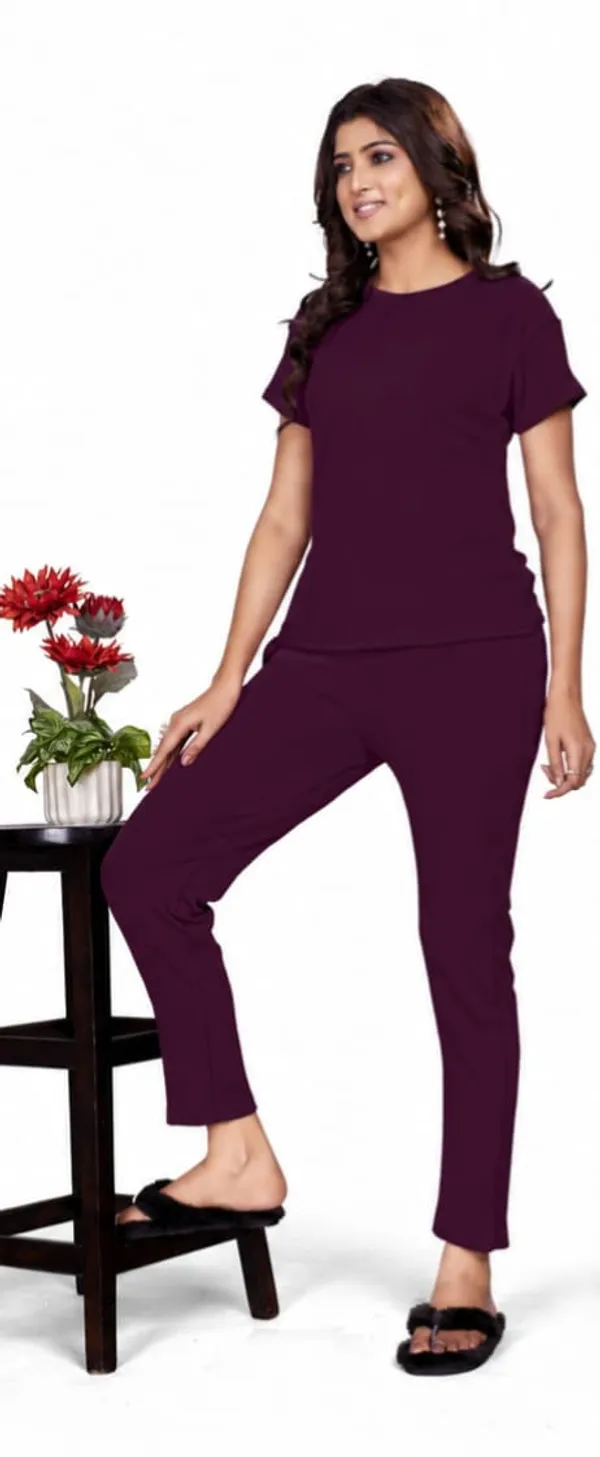 Wine_Polyester_Lycra_Night_Wear_For_Women