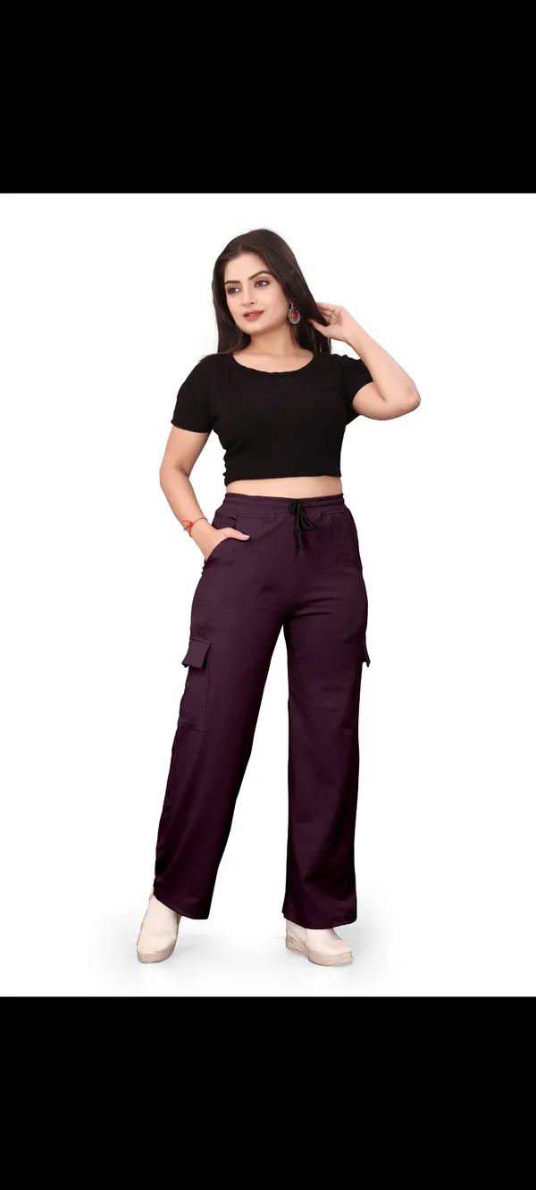 Wine_Polyester_Lycra_Night_Pant_For_Women