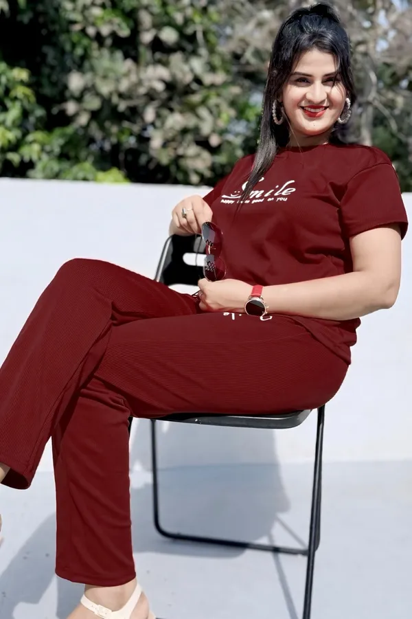 Maroon_Polyester_Lycra_Night_Wear_For_Women