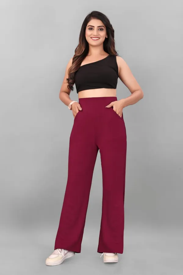 Burgundy_Polyester_Lycra_Trouser_For_Women