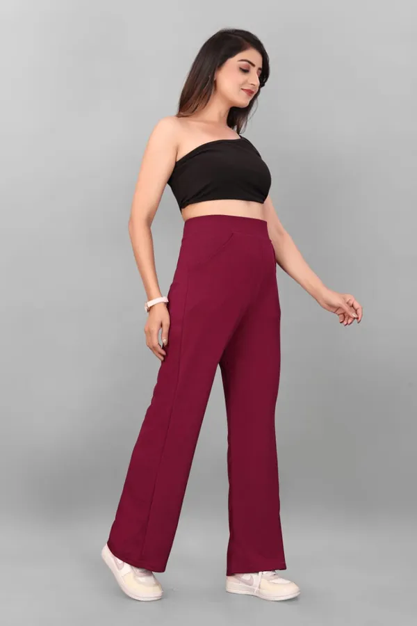 Burgundy_Polyester_Lycra_Trouser_For_Women