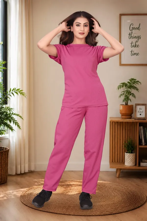 Pink_Polyester_Lycra_Night_Wear_For_Women