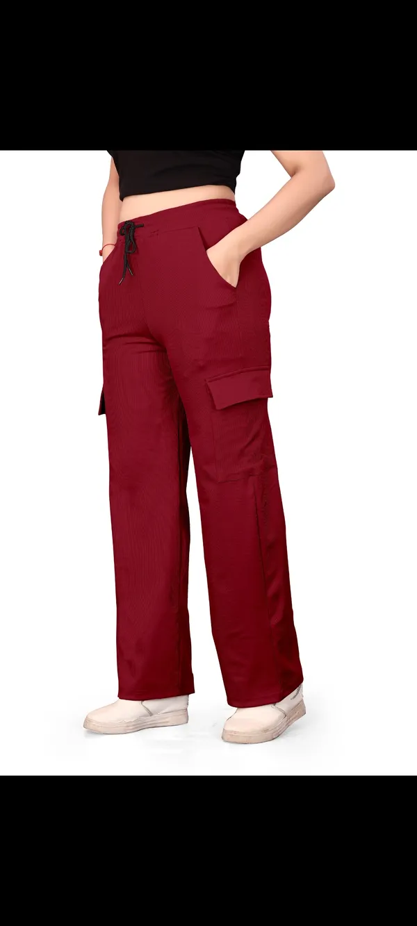 Maroon_Polyester_Lycra_Night_Pant_For_Women_Cargo_Pants