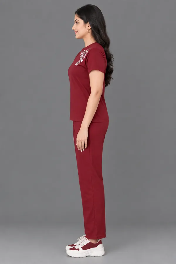 Maroon_Leaf___Polyester_Lycra_Night_Wear_For_Women