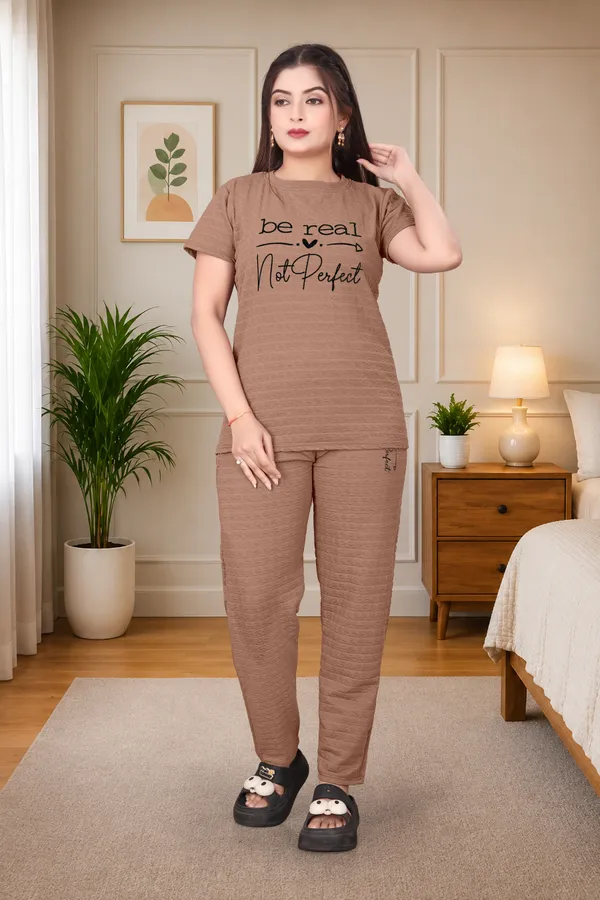 Coffee_Brown_Rolex_Polyester_Lycra_Night_Wear_For_Women