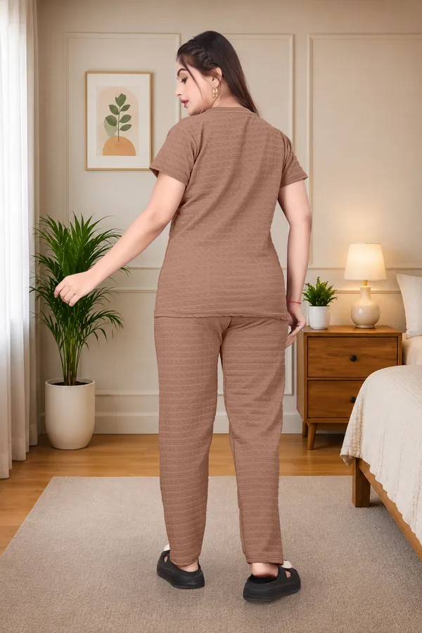 Coffee_Brown_Rolex_Polyester_Lycra_Night_Wear_For_Women