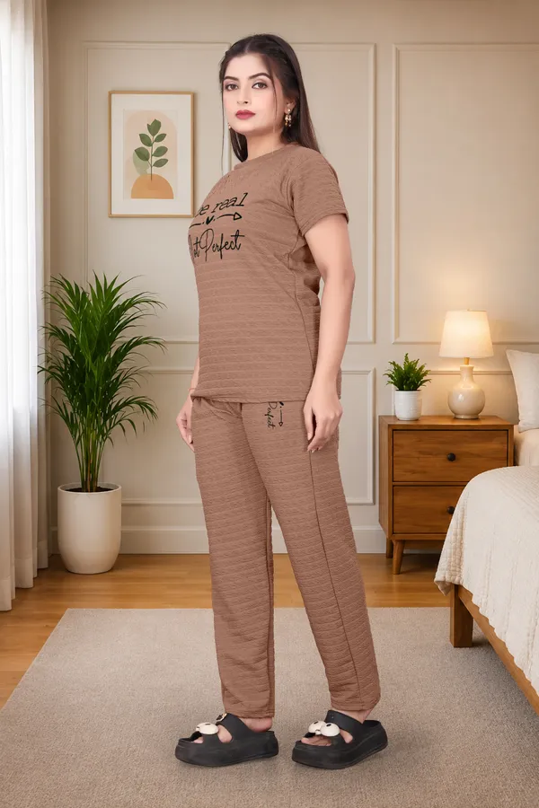 Coffee_Brown_Rolex_Polyester_Lycra_Night_Wear_For_Women