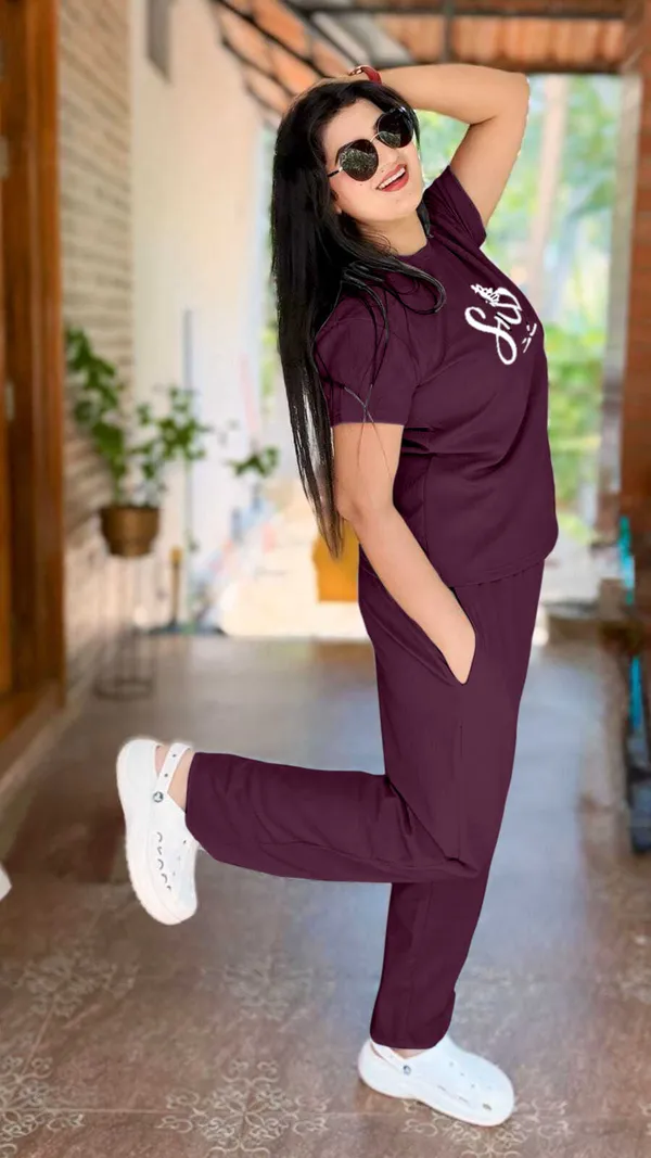 Wine_Polyester_Lycra_Night_Wear_For_Women