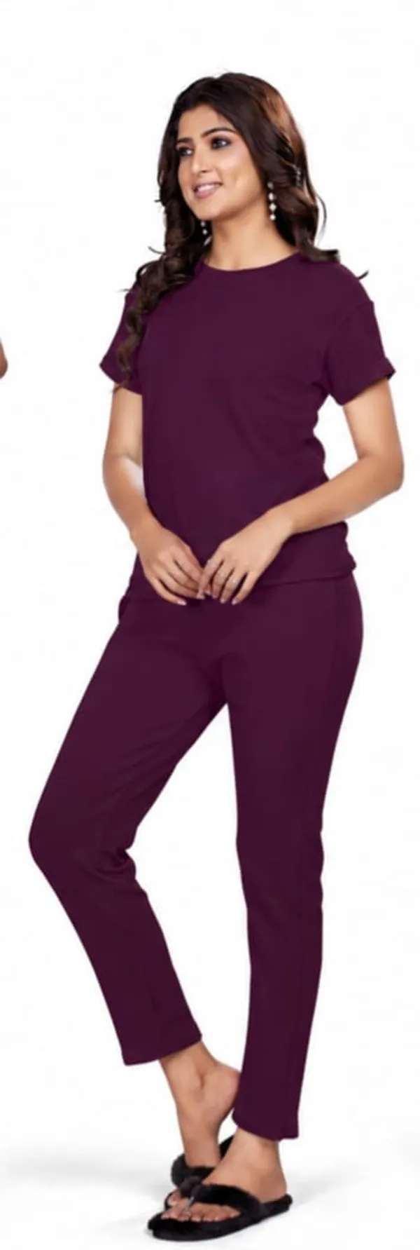 Wine_Polyester_Lycra_Night_Wear_For_Women