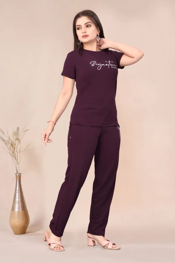 Wine_Polyester_Lycra_Night_Wear_For_Women