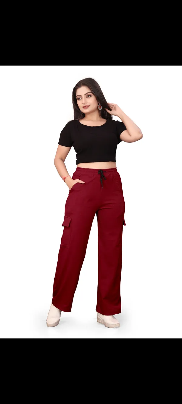 Maroon_Polyester_Lycra_Night_Pant_For_Women_Cargo_Pants