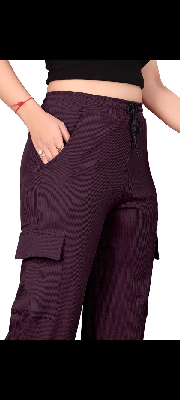 Wine_Polyester_Lycra_Night_Pant_For_Women