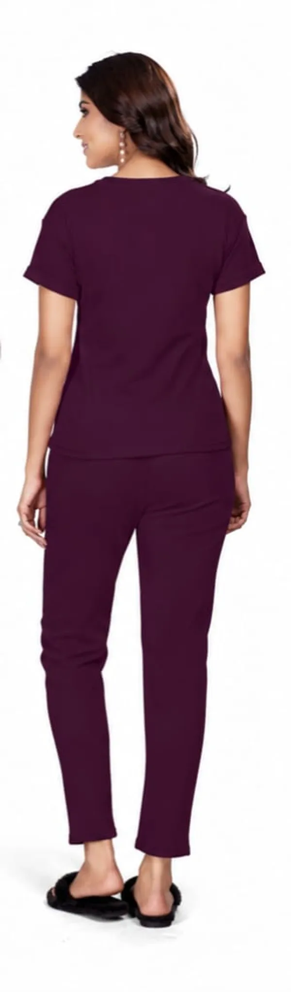 Wine_Polyester_Lycra_Night_Wear_For_Women