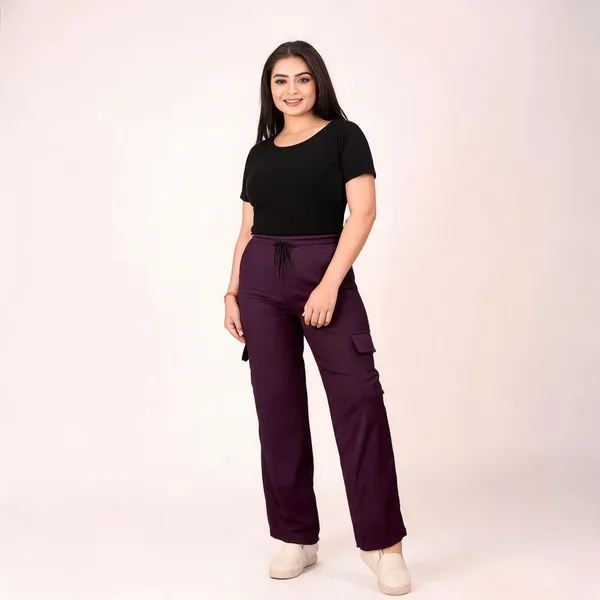 Wine_Polyester_Lycra_Night_Pant_For_Women