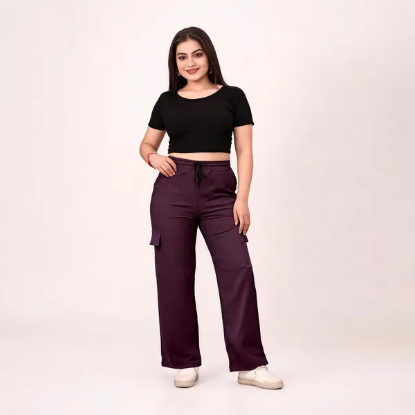 Wine_Polyester_Lycra_Night_Pant_For_Women