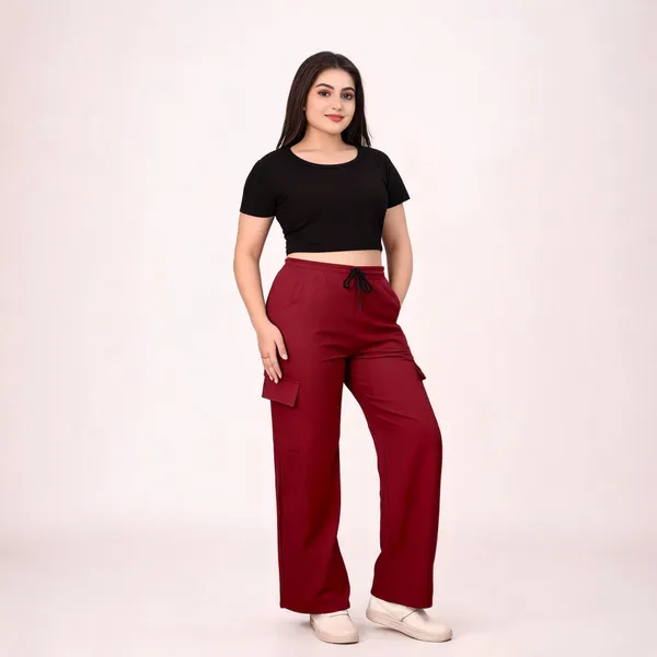 Maroon_Polyester_Lycra_Night_Pant_For_Women_Cargo_Pants