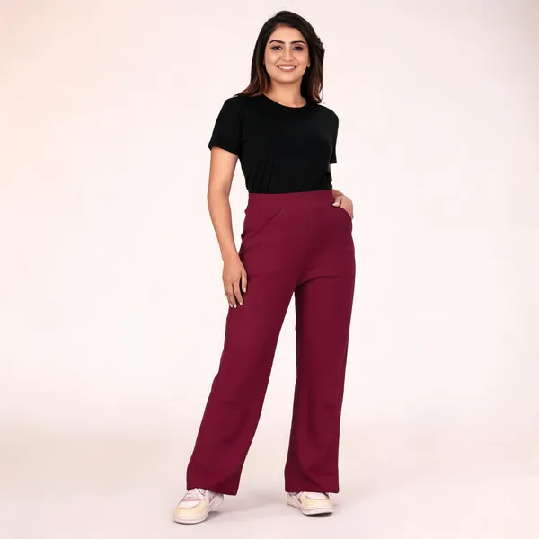 Burgundy_Polyester_Lycra_Trouser_For_Women