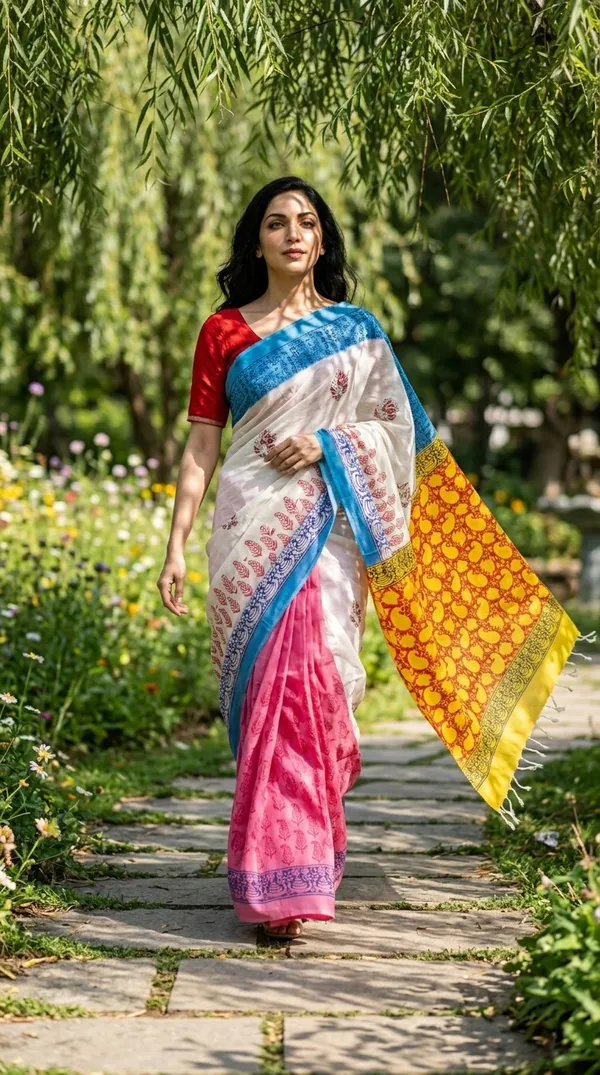Multicolor_Navrang_Pallu_From_Rangavali_Collection-_Block_Printed_Sarees_By_Adibani