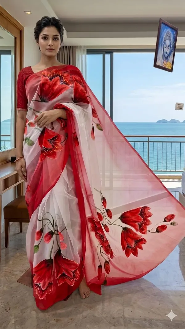 Crimson_Floral_Organza_From_Aranya_Collection_(Floral)_Hand-Painted_Wearable_Art_By_Adibani