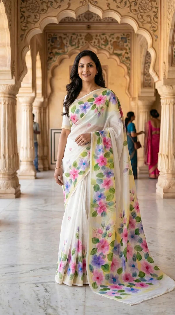 Basanti_Bloom_Organza_From_Aranya_Collection_(Floral)_Hand-Painted_Wearable_Art_By_Adibani