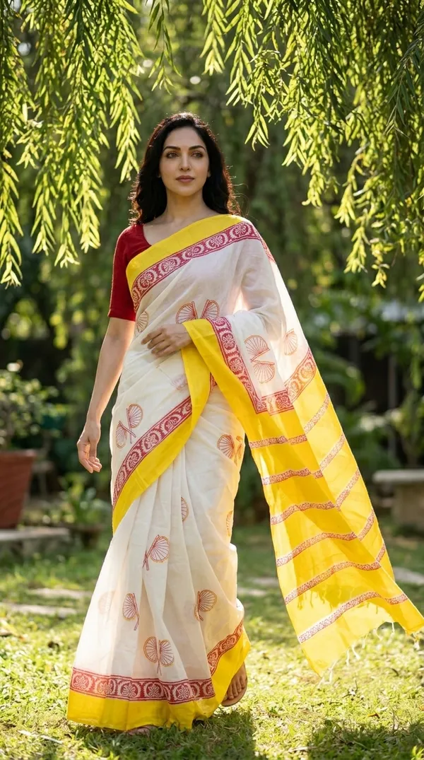 Cream_And_Yellow_Titli_Rekha_From_Rangavali_Collection_-_Block_Printed_Sarees_By_Adibani
