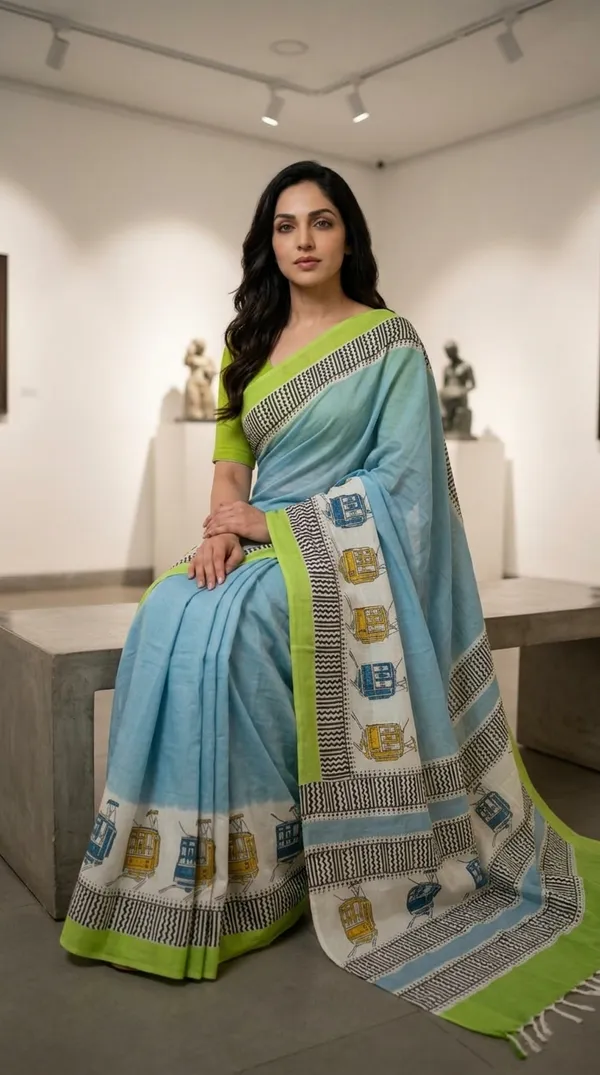Light_Blue_Tramline_Tales_From_Rangavali_Collection_-_Block_Printed_Sarees_By_Adibani