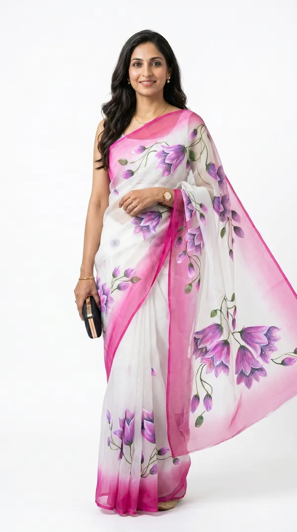 Pink_Tulips_Organza_From_Aranya_Collection_(Floral)_Hand-Painted_Wearable_Art_By_Adibani