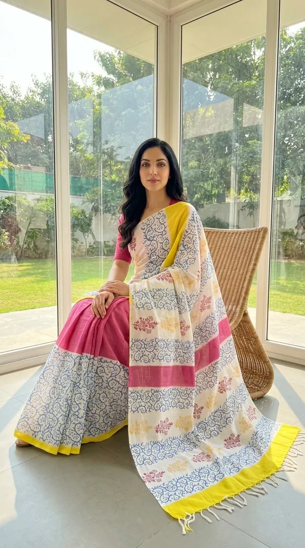 Pink_Blue_And_Yellow_Basant_Jaal_From_Rangavali_Collection_-_Block_Printed_Sarees_By_Adibani