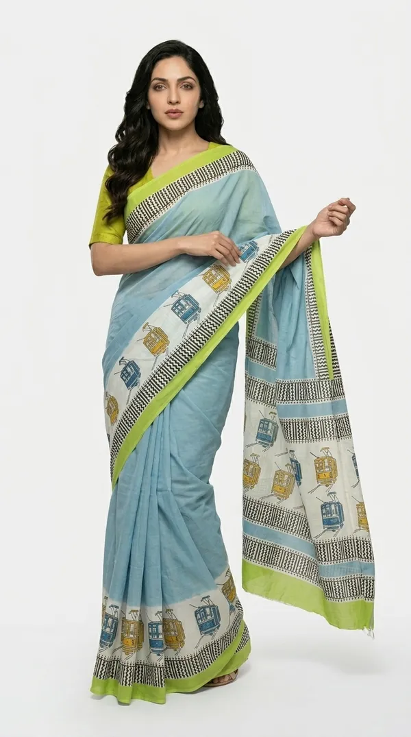 Light_Blue_Tramline_Tales_From_Rangavali_Collection_-_Block_Printed_Sarees_By_Adibani