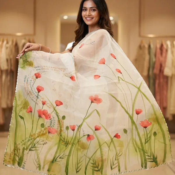 Green_Tulips_Organza_From_Aranya_Collection_(Floral)_Hand-Painted_Wearable_Art_By_Adibani