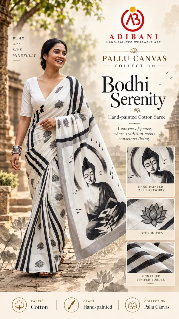 Bodhi_Serenity_from_Pallu_Canvas_Collection_Cotton_Hand-painted_wearable_art_sarees_by_Adibani.