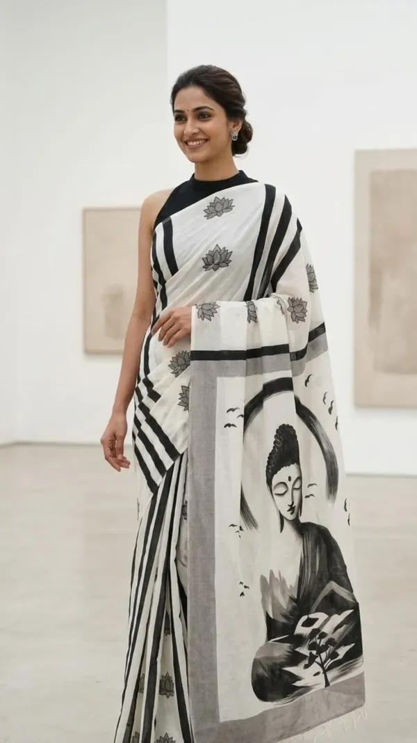 Bodhi_Serenity_from_Pallu_Canvas_Collection_Cotton_Hand-painted_wearable_art_sarees_by_Adibani.