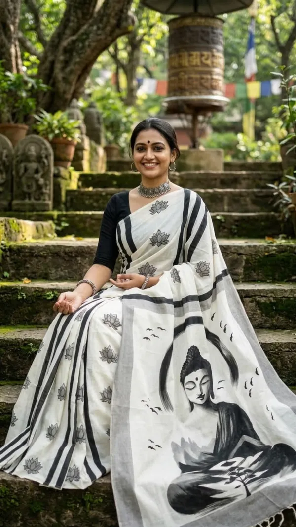 Bodhi_Serenity_from_Pallu_Canvas_Collection_Cotton_Hand-painted_wearable_art_sarees_by_Adibani.