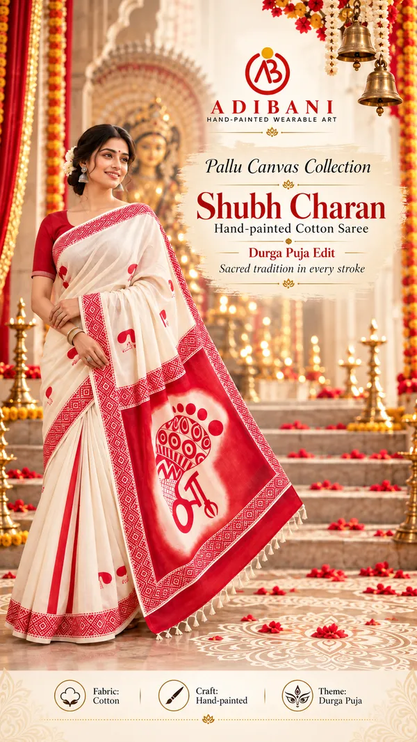 Shubh_Charan_from_Pallu_Canvas_Collection_Cotton_Hand-painted_wearable_art_sarees_by_Adibani.