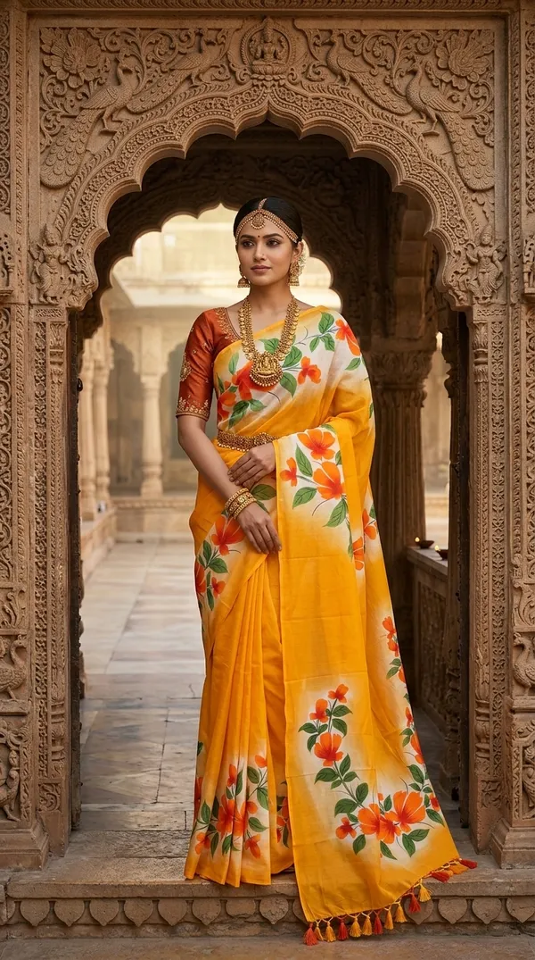 Amber_Bloom_from_Phulwari_Collection_-_Cotton_Hand-Painted_Sarees_by_Adibani